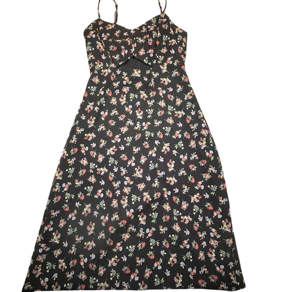 Bailey 44 Black Floral Midi Dress Spaghetti Straps Made In USA Size 0